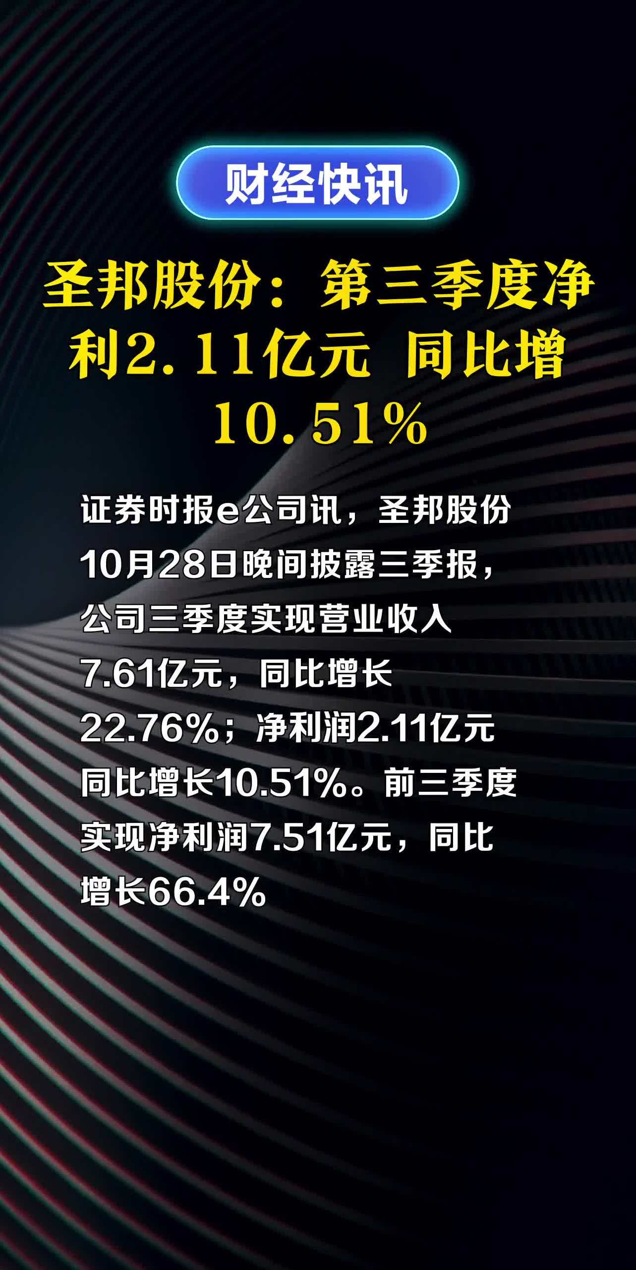 圣邦股份:第三季度净利2.11亿元 同比增10.51%