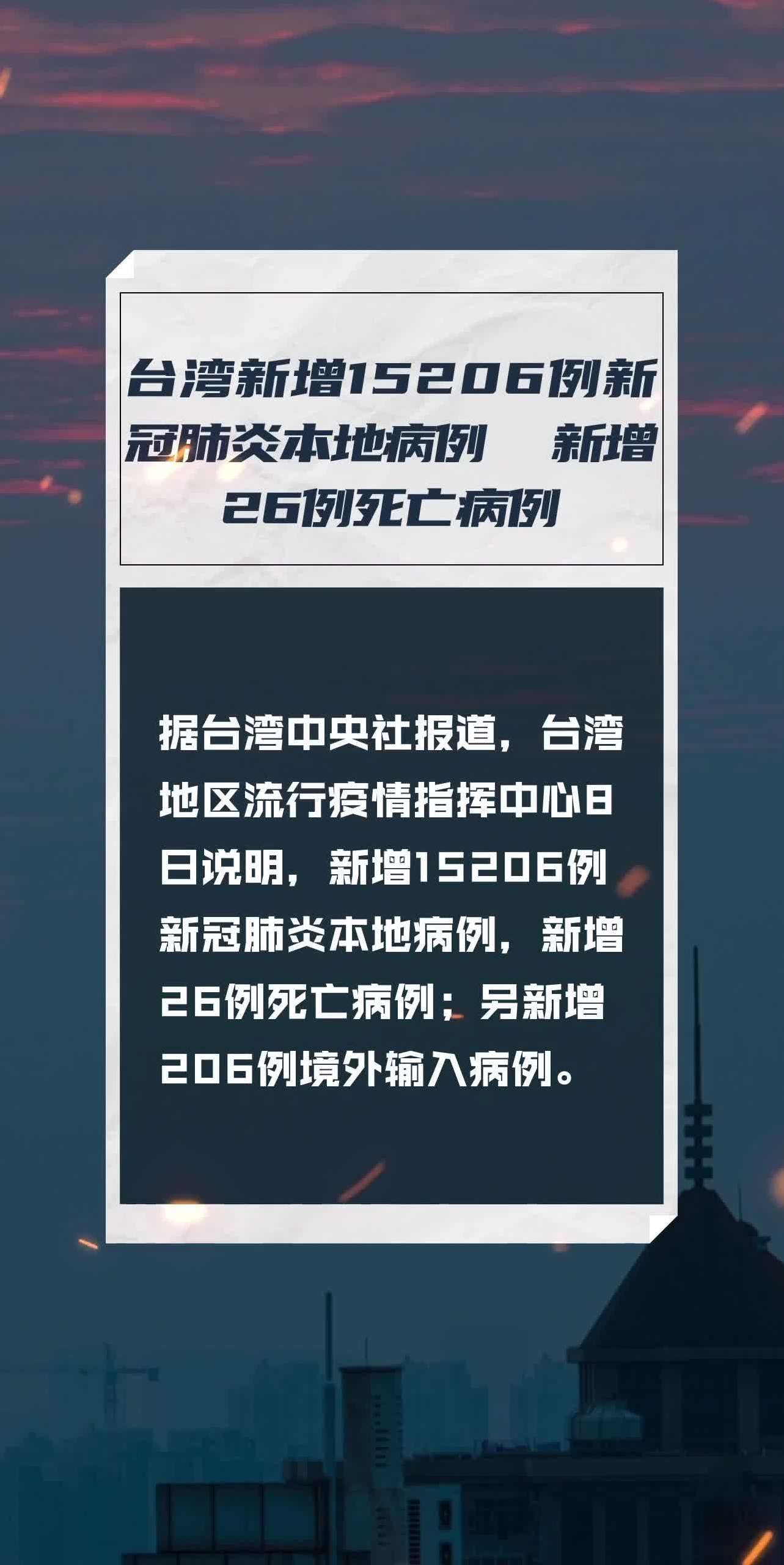 台湾新增15206例新冠肺炎本地病例 新增26例死亡病例