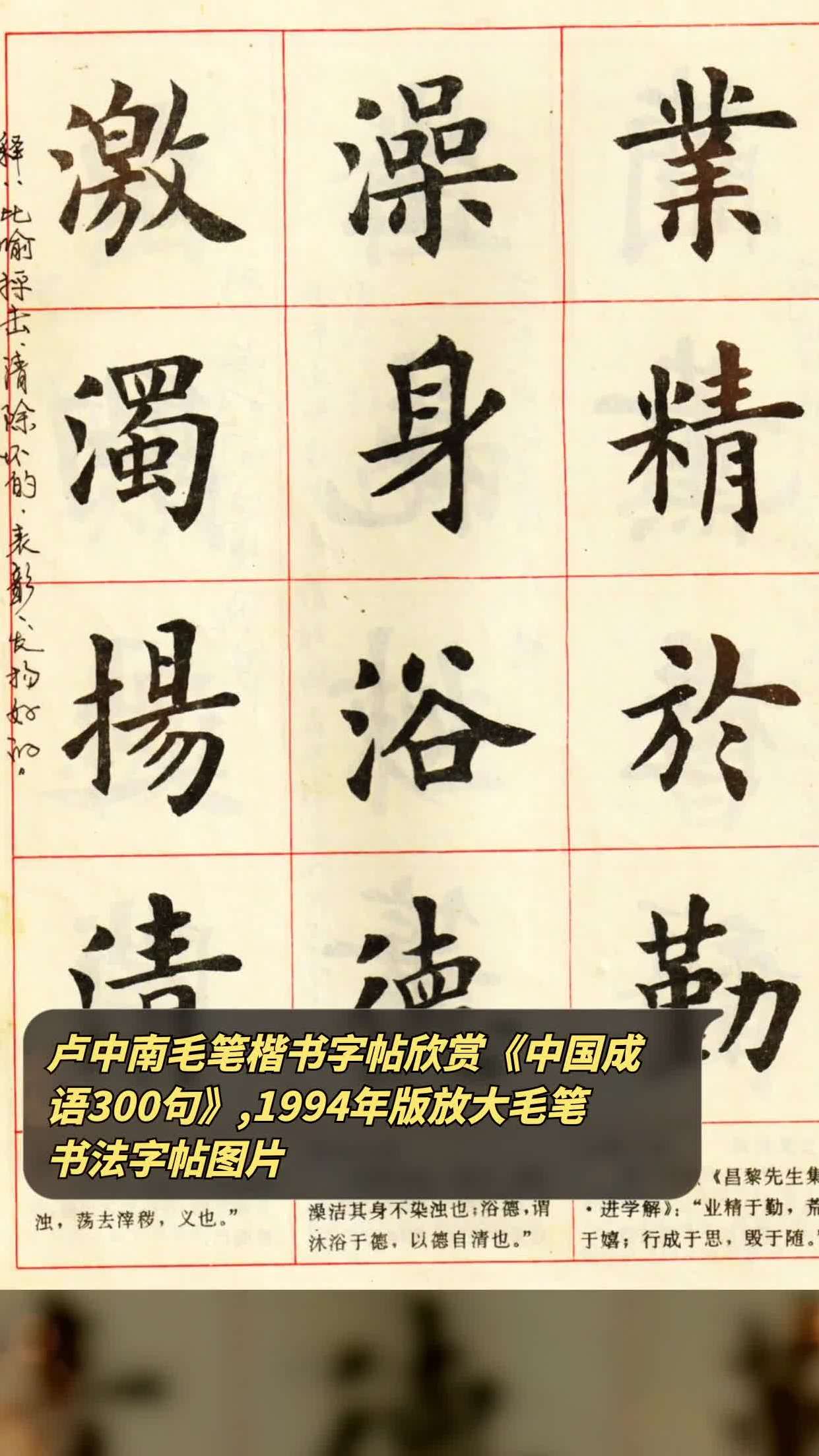 卢中南毛笔楷书字帖欣赏《中国成语300句》,1994年版放大毛笔书法字帖