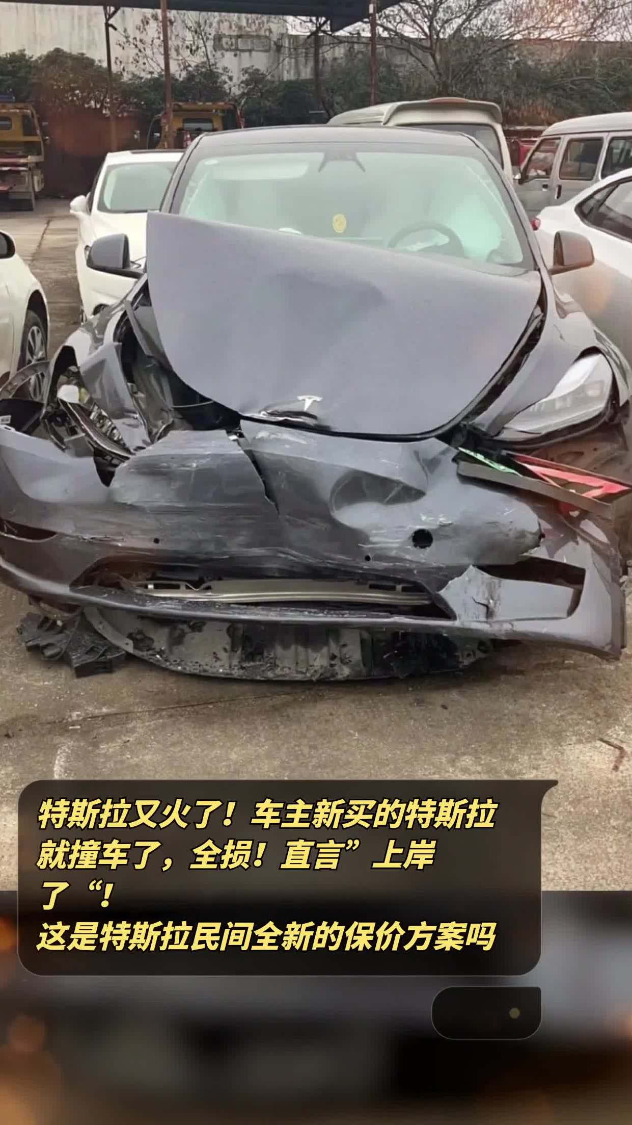 车主新买的特斯拉就撞车了,全损!直言"上岸了"!-度小视