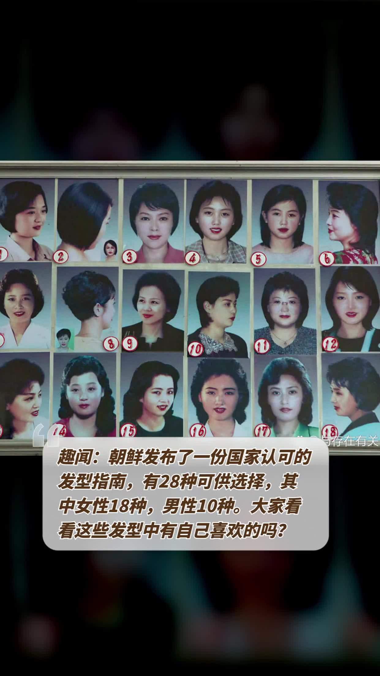 趣闻:朝鲜发布了一份国家认可的发型指南,有28种可供选择,其中女性18